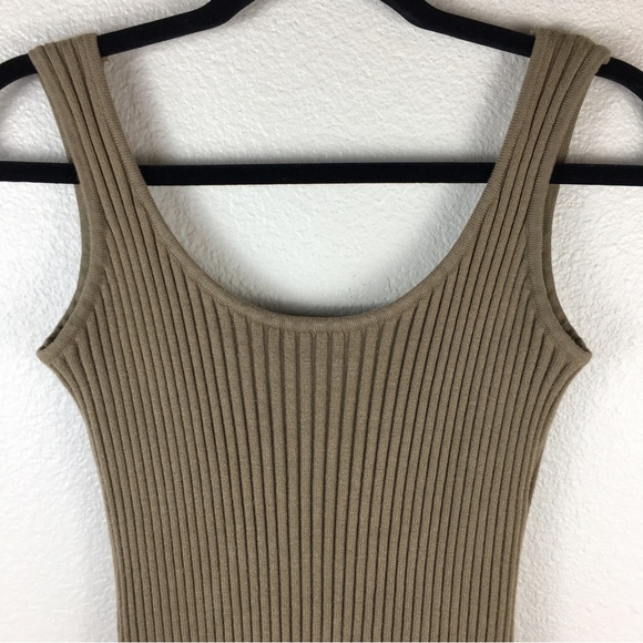 Open Edit Women's Tan Rib Tank Midi Stretch Knit Dress No Size Tag - Picture 3 of 13
